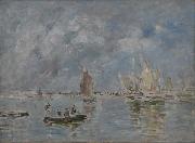 Eugene Boudin Barques et estacade oil on canvas